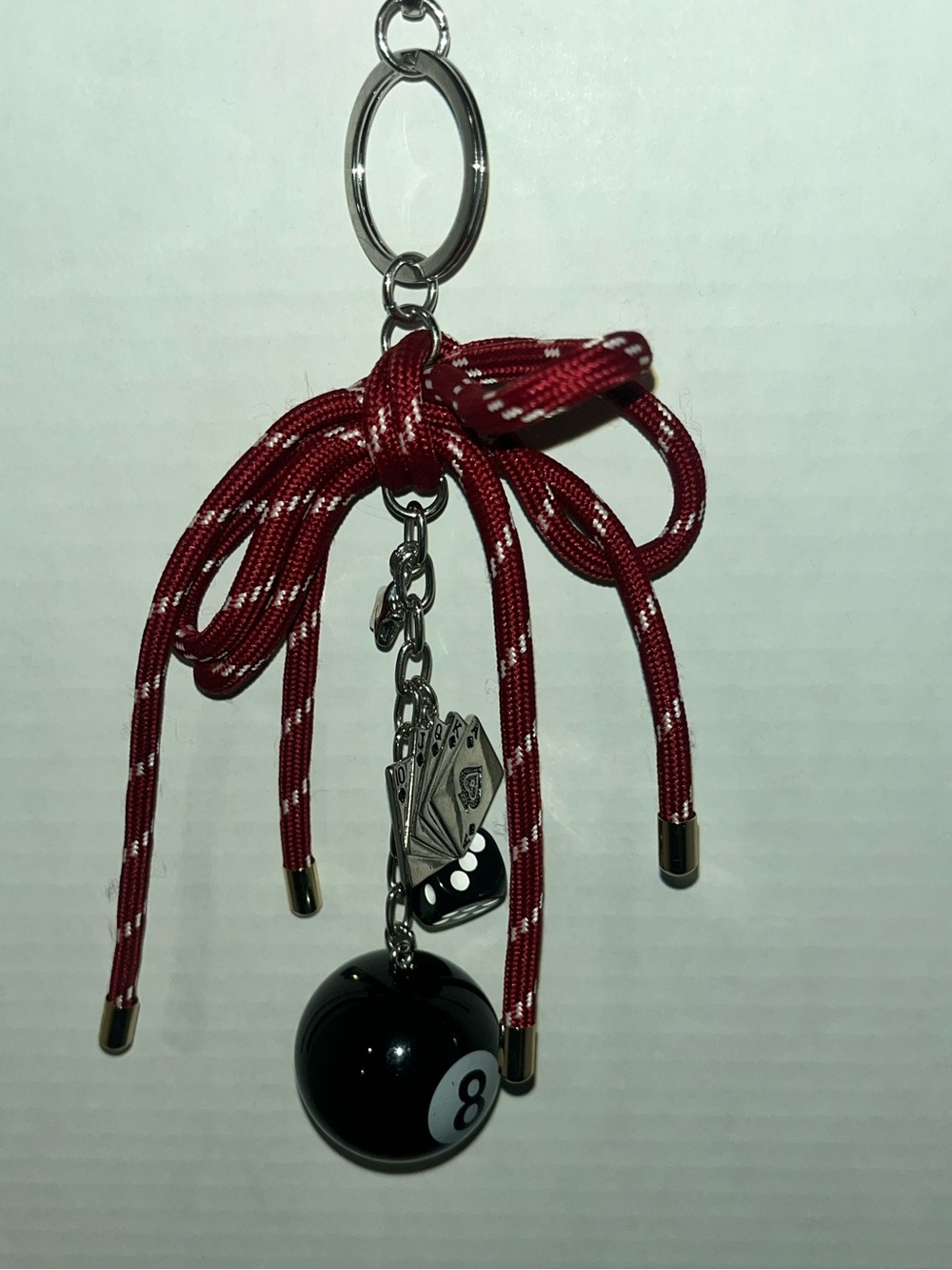 Source Unknown Red Bow 8-Ball & Card Charm Keychain